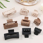 Medium Claw Hair Clips Set for Women - 3 Styles, 9 pcs Rectangle Clips for Thick Hair, Square Clips for Thin Hair - Brown