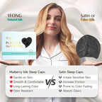YFONG Double Layered 100% Mulberry Silk Bonnet for Sleeping Women, 22 Momme 6A Luxury Silk Sleep Cap with Elastic Band & Tie, Natural Night Wrap for Hair Care Short Long Curly Hair, Black