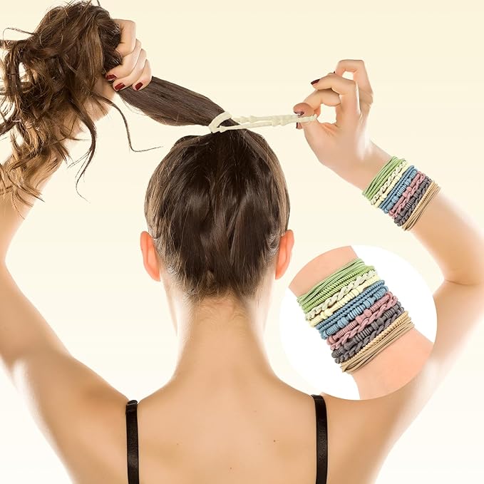 Hair Ties & Bracelets for Women, 72PCS Boho Hair Accessories - No Damage for Thick, Thin, Medium, Long Hair & Ponytails - Retro B