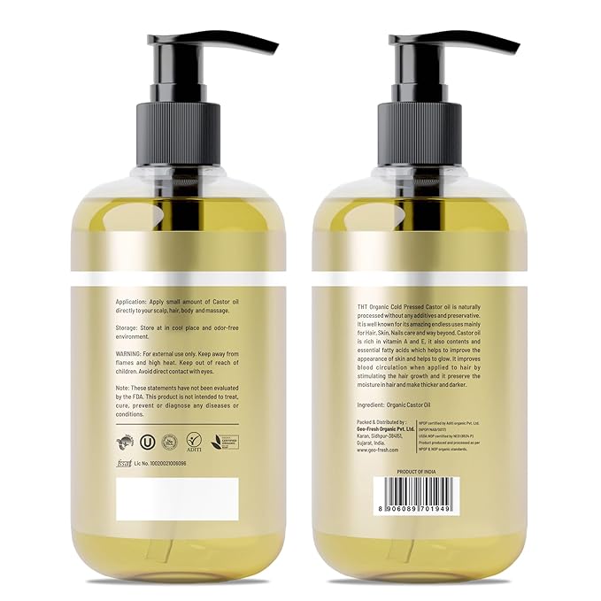 Organic Castor Oil - Cold Pressed 9 fl oz - 100% Pure & Hexane Free - Castor Oil for Hair Growth - Moisturizing & Nourishing - for Face & Body