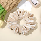 CEELGON Beige Big Velvet Scrunchie 6.5 Inches Jumbo Scrunchies Hair Ties Oversized Ponytail Holder for Thick Curly Hair Extra Large Hair Accessories for Women (Beige)