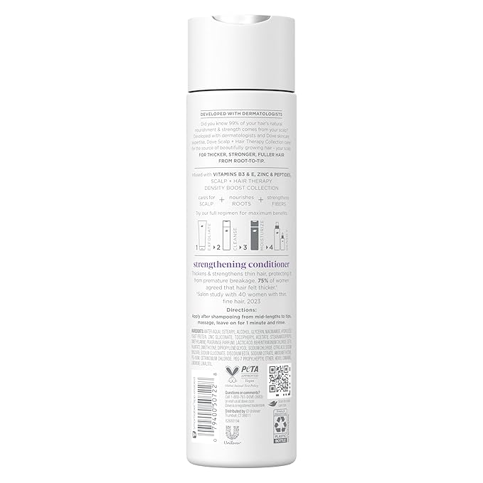 Dove Density Boost Strengthening Conditioner Scalp + Hair Therapy for protecting against premature breakage, with Vitamin B3, Zinc and 0% sulfates, 9.25 oz