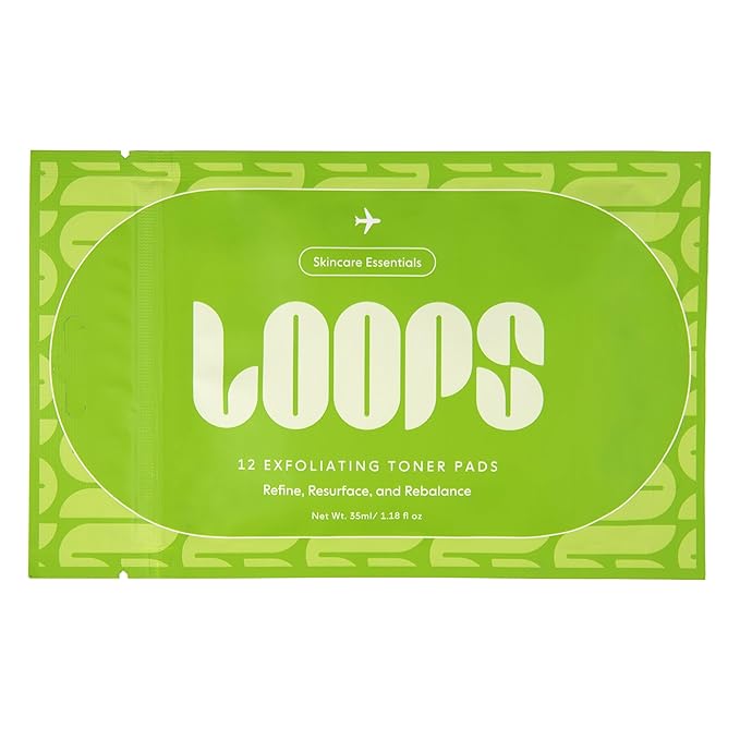 LOOPS Exfoliating Toner Korean Skincare - Refine, Resurface, and Rebalance Skin - Pre-Soaked Bamboo Pad - Vegan, Natural, Biodegradable Toner Pads for Face - Gifts for Women, Stocking Stuffer
