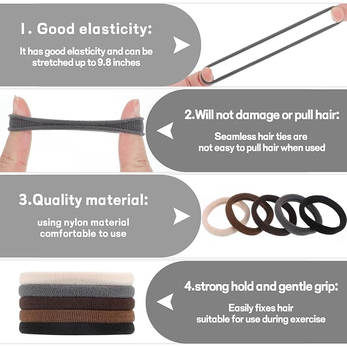 obeoby 100PCS Neutral Colors Hair Ties, Seamless Hair Ties Ponytail Holders Elastics Hair Accessories Stocking Stuffers for Women Girls