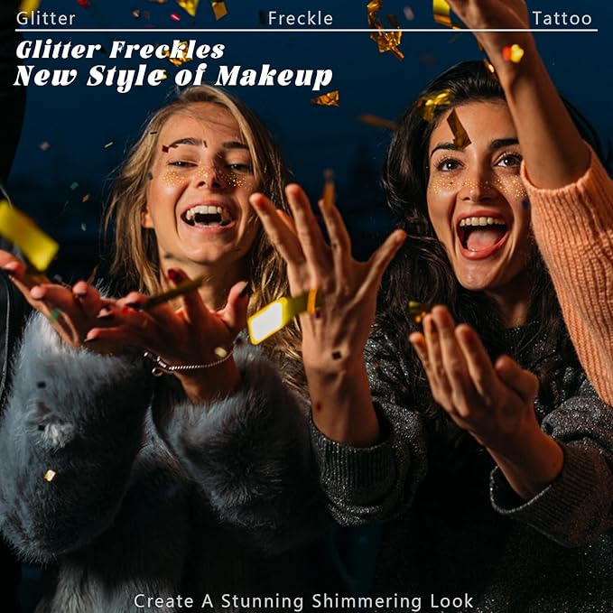 6 PCS Glitter Freckles Face Tattoo, Gold & Silver Waterproof Face Sparkle Speckles Patches for Women, Cute Star Metallic Glitter Temporary Tattoo Makeup Accessories for Festival #Set B