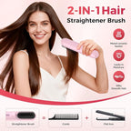 Go Brush Pro 2026 Hair Straightener Brush 300 Million Negative Ionic Portable Hair Straightener Comb for Women with 4 Temps Fast Heating MCH Ceramic Coating Smooth Frizz Hair Light Pink