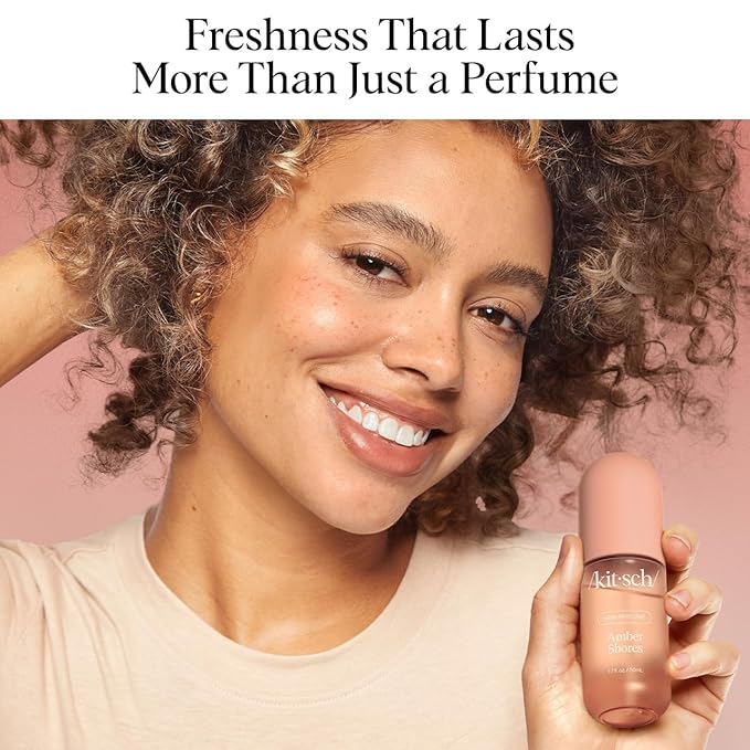 Kitsch Hair Perfume for Women - Amber Shores | Clean, Deodorizing & Patented Odor-Eliminating Technology Hair Spray & Body Mist - Freshen Hair, Body & Pillows - Woody Aquatic Scent - 50mL