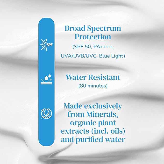 Mineral Face Sunscreen SPF 50, Tinted Aussie Zinc Oxide Sunblock with Hydrating Hyaluronic Acid, Reef Safe, Natural, Vegan, Australian Made, Great for Sensative Skin, Unscented, 100g 3.4oz