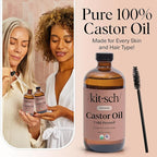Kitsch Organic Castor Oil for Hair Growth - 100% Pure Castor Oil, Organic Cold Pressed Unrefined Glass Bottle for Face, Skin, Lashes, Brows, Scalp, Nails & Belly Button | Ideal Gifts for Women- 16 oz