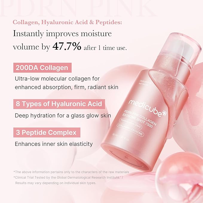 medicube PDRN Pink Collagen Exosome Shot Serum 7,500 PPM | Liquid Skin Booster | Exosome, Salmon DNA PDRN, Spicules | Uneven Skin Tone, Pore Care, Skin Texture | Korean Skin Care 1.01 fl.oz