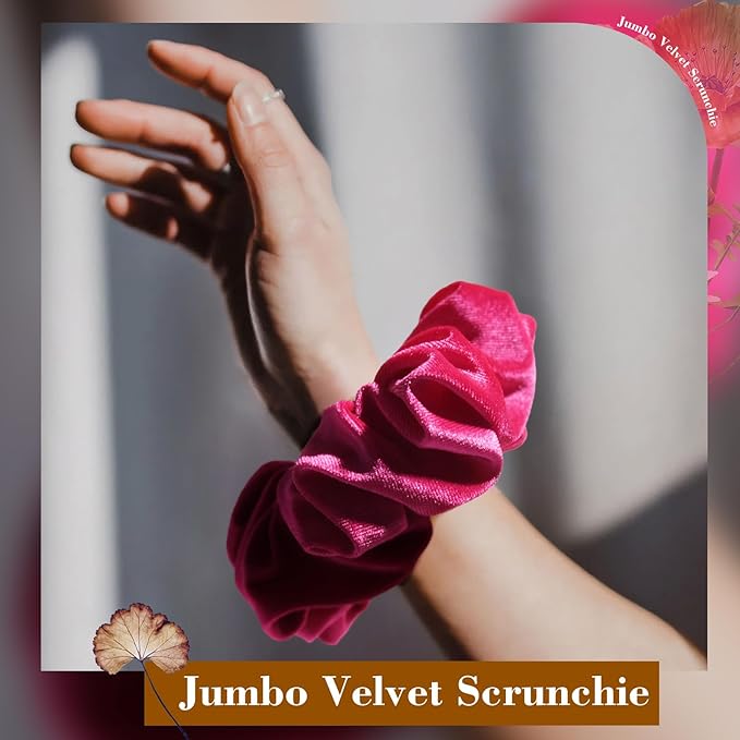 CEELGON Shocking Pink Big Velvet Scrunchie 6.5 Inches Jumbo Scrunchies Hair Ties Oversized Ponytail Holder for Thick Curly Hair Extra Large Hair Accessories for Women (Shocking Pink)