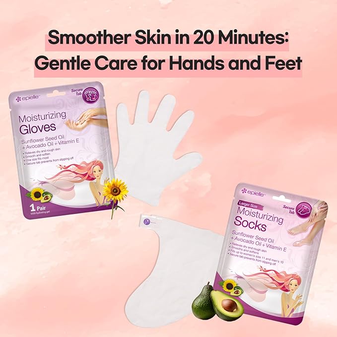 Epielle Moisturizing Hand Mask 6 Pairs, Soften with Sunflower Seed Oil & Vitamin E, Deep Moisturizing Gloves for Dry, Cracked Hands, Self Care Gifts for Women, Spa Kit, Stocking Stuffers