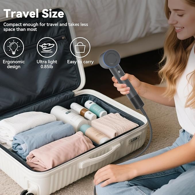 Hair Dryer,160000 RPM Ionic Hair Drye,Portable Lightweight Blow Dryer with 500 Million Negative Ions, High-Speed Hair Dryer with Magnetic Diffuser & Nozzle for Home and Travel