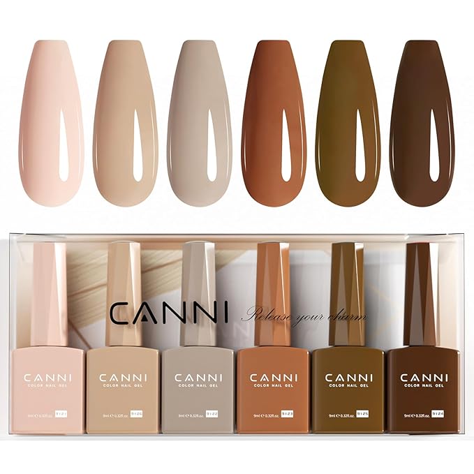 CANNI 6Pcs 9ml Hema-Free Nude Brown Fall Gel Nail Polish Set- Dark Brown Fall Colors Gel Polish Kit DIY at Home Salon Christmas New Year's Gifts for Girls