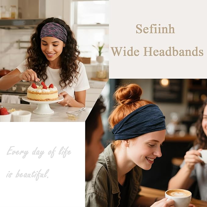 Headbands For Women Headband Elastic Soft Head Bands For Women's Hair Accessories Womens Fashion Yoga Fabric Hair Band Space Dye 6 Pcs