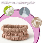 4Pcs 100% Silk Scrunchies Hair Care, Mulberry Silk Skinny Hair Ties Elastic, 22 Momme Mulberry Hair Ties Scrunchies Set Women Curly Thin Hair Champagne