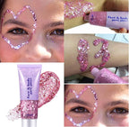 Go Ho Pink Face Body Glitter Gel,Singer Concerts Pink Face Paint Makeup Holographic Chunky Sequins Glitters for Lip/Hair/Nails,Music Disco Outfit for Woman,Festival Rave Accessories,52g