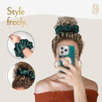 Silk Scrunchies for Women Ponytail Holders – Oversized Mulberry Silk Scrunchie – Extra Large No Damage Hair Tie for Curly, Thick, and Thin - Hair Accessories for Women – Emerald, XL By Curlfriend