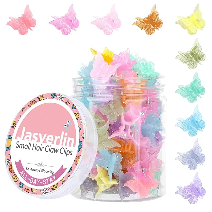 Butterfly Clips for Hair 50pcs, Cute Mini Small Hair Accessories for Kids Toddler Girls Women 90s Y2K Colorful Pastel Clip Claw, 10 Colors (Jelly)