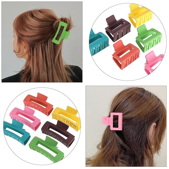 12Pack Colorful Trendy Square Hair Clips, Big and Small Neutral Rectangle Claw Clips, Non-slip Matte Large Hair Clips for Women, Hair Clasps Accessories Red Green Yellow