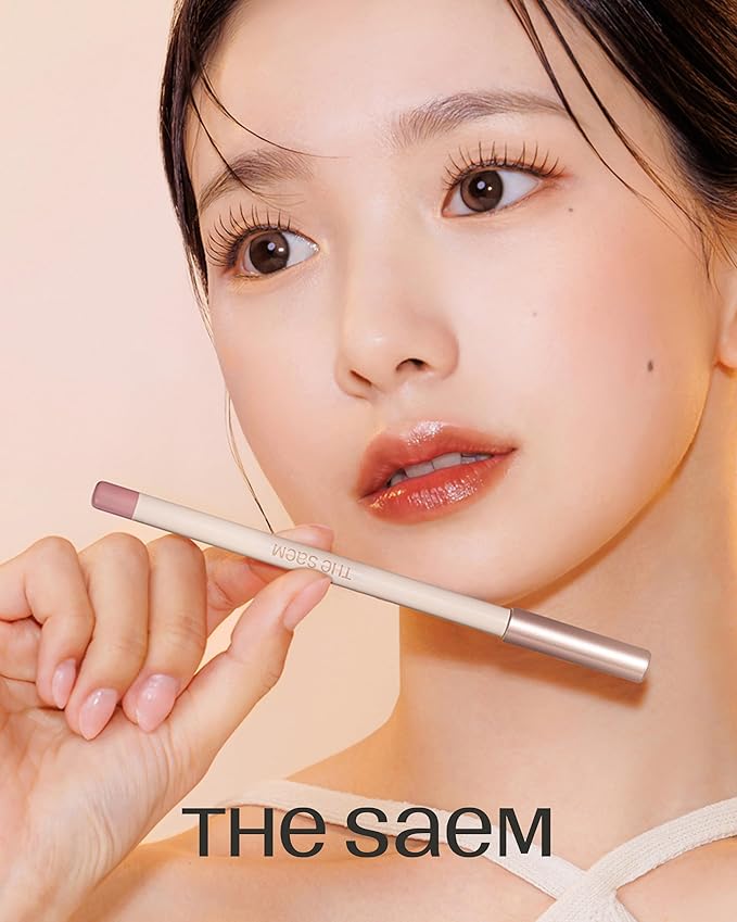 THESAEM Cover Perfection Lip Pencil - 01 Near Skin Beige - Slim 4mm Lip Liner for Overlip Correction - Korean Makeup Lip Contouring Pencil Easy Blending Formula, 0.04oz