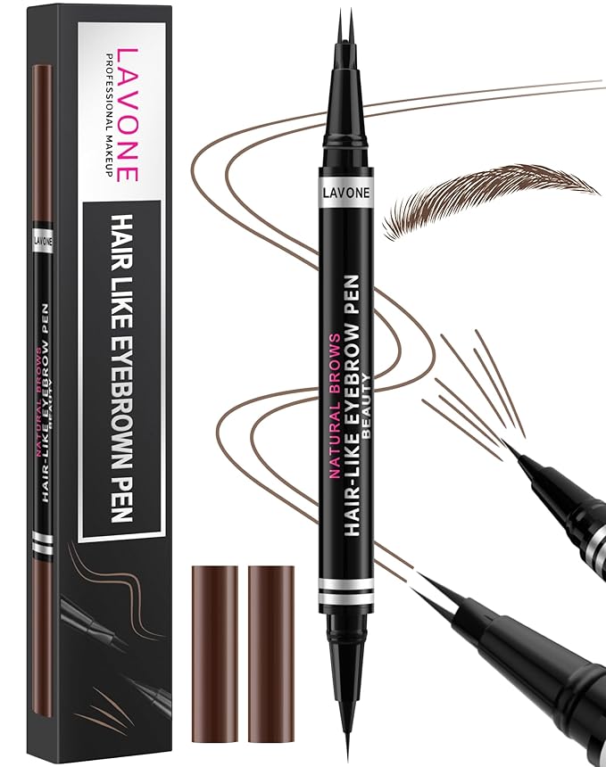 Eyebrow Pencil, 2-in-1 Waterproof Eyebrow Pen, with 2 Tip Microblading Eyebrow Pencil and Ultra-Precise Brow Pencil, with Eyebrow Brush, Eyebrow Pencils for Women, Natural Hair-Like Brows - Dark Brown