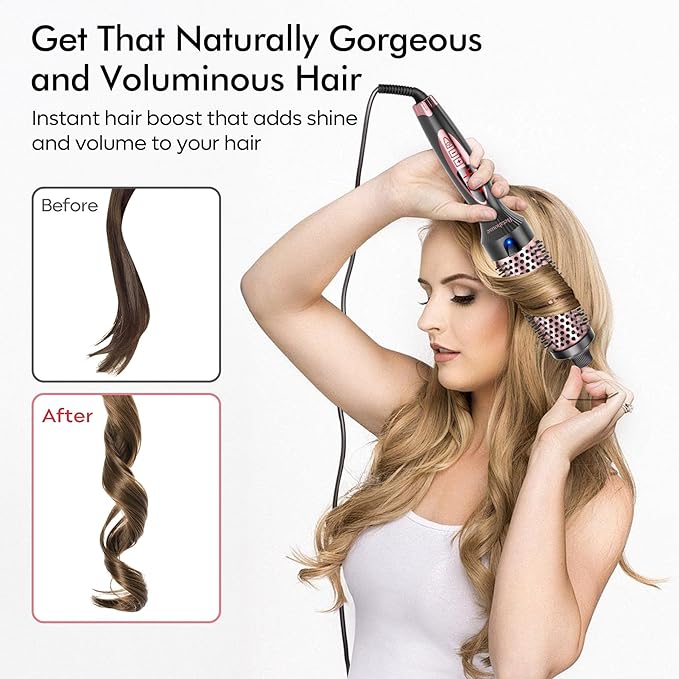 Betahouse Thermal Brush Curling Iron Brushes, 1.5 Inch Heated Round Styling for Blowout, Fast Heating Negative Ion Curling Brushes with 5 Temp Settings, Dual Voltage Hair Styling Tool