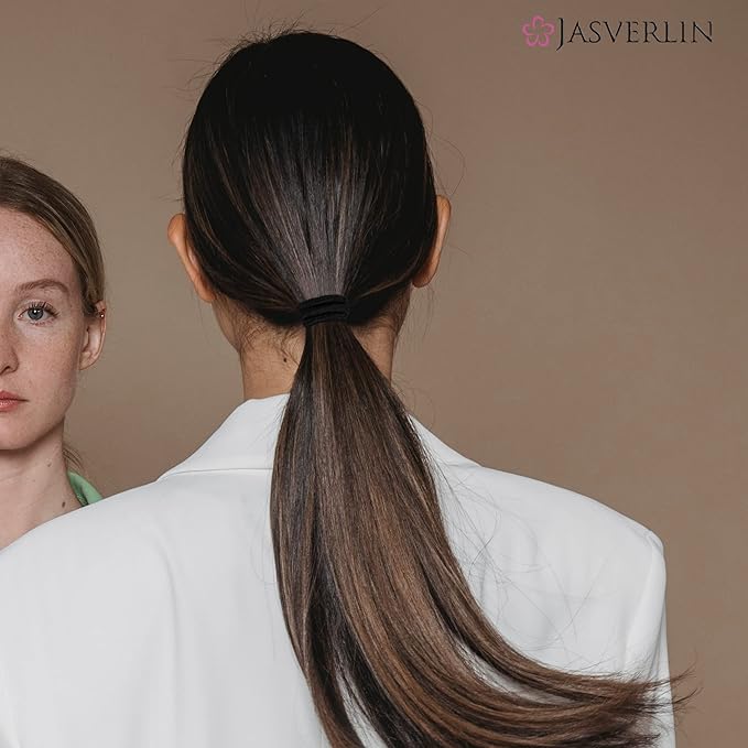 Black Thick Hair Ties - 5mm Thickness Elastics Ponytail Holders for Women Girls Curly Texture Rubber Bands Durable Stretchy Nylon Hairties for Braids 48 Count