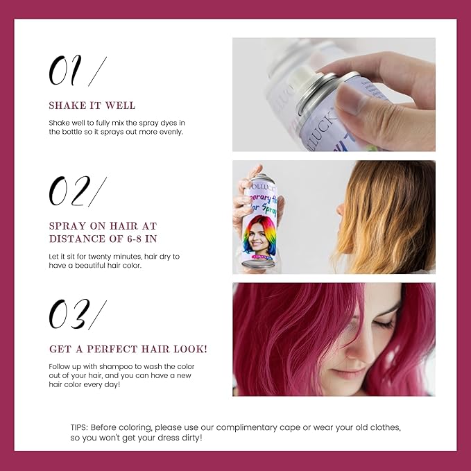 Pink Hair Spray, Hair Color Spray 1-Day Hair Dye Colored for Kids Women Men, Hair Wax Color Washable, Hair Paint Halloween Fast-Drying 4.06 Fl Oz