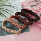 8Pcs Mulberry Silk Scrunchies & Hair Ties - No Crease Skinny Scrunchies Elastic Set for Women All Hair Types, Reduces Breakage (Earth Tones)