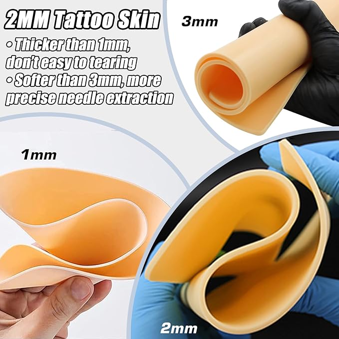 2MM Tattoo Practice Skin with Transfer Papers Kit - YONGDA 20pcs Double-Sided Realistic Fake Skin with 20 Thermal Stencil Papers for Tattoo Training, Beginner & Professional Use