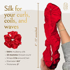 Silk Scrunchies Ponytail Holders – Oversized Mulberry Silk Scrunchies – Extra Large No Damage Hair Ties for Curly, Thick, and Thin - Hair Accessories for Women – Poppy Razzi Red, XL By Curlfriend