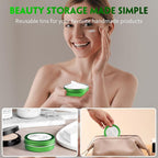 24 Pack 2 Ounce Screw Top Aluminum Tin Jar with Screw Clear Lid and Blank Labels, Refillable 60ml Metal Containers for Lip Balms, Candles, Salves, Spices, Crafts (Green)