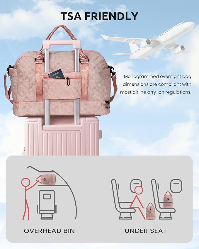 Vogewood-Initial Duffle Bag, Sister Gifts - Weekender Overnight Travel Bag with Monogram, Letter, Shoe & Makeup Compartments (N)