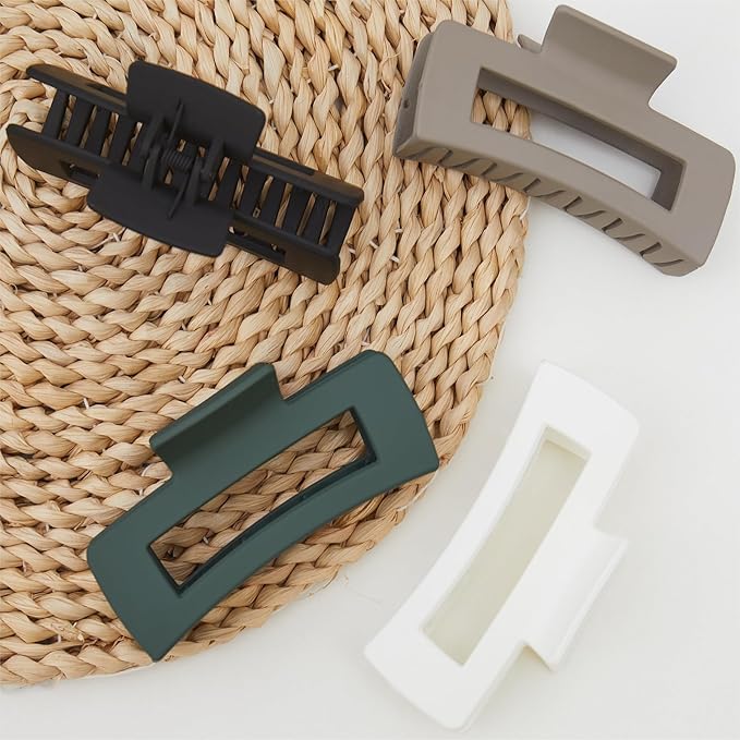 4 Inch Big Hair Claw Clips 6 Pcs Large Claw for Thick Hair Square Hair Clips for Women Rectangle Hair Clips Nonslip Acrylic Banana Jaw Clips Hair Accessories for Girls (Neutral)