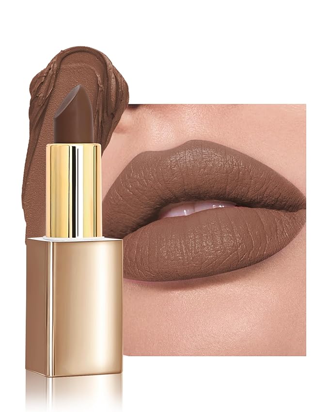 Velvet Matte Lipstick, Nude Brown High Pigmented Lip Tint Stain, Waterproof Long Lasting Cream Lip Gloss, Non-Stick Cup Smooth Tinted Lip Balm, Thanksgiving Lip Professional Makeup Gift for Women-01