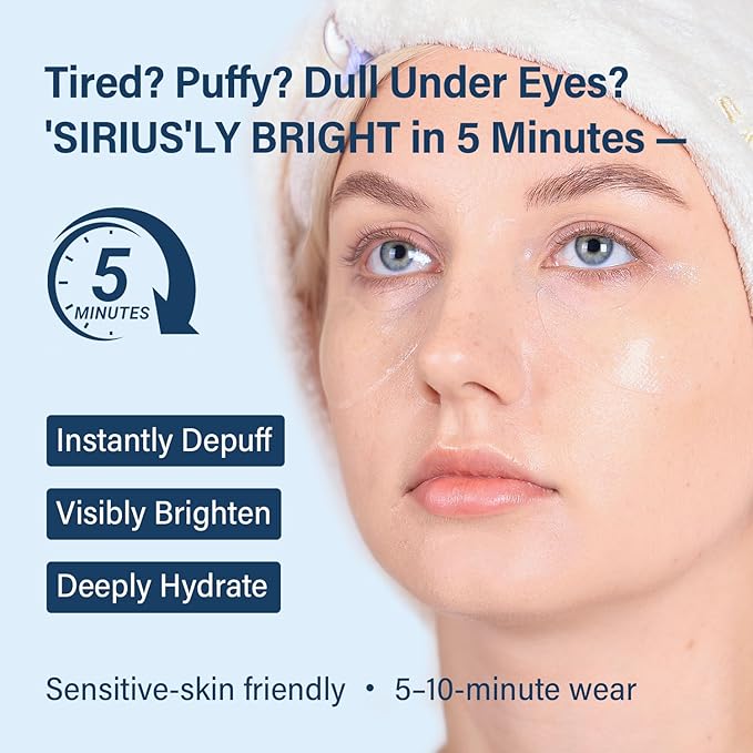 SIRIUSLY BRIGHT Under Eye Patches 28 Pairs, 5-Min Revitalizing Eye Masks with Caffeine Hyaluronic Acid Iris Moss to Reduce Dark Circles and Puffiness, Brightening & Depuffing Gifts for Women