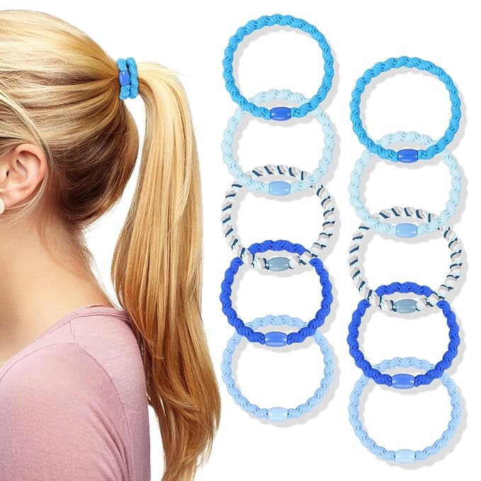 Hair Ties No Damage - 10PCS Ponytail Holders - Elastic Hair Ties for Thick Hair - Braided Hair Bands for Women Girls's Hair (21.Blue Sky2)