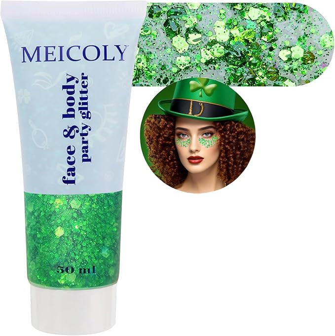 MEICOLY Green Face Body Glitter,Christmas Face Glitter Stocking Stuffers,Green Accessories for Spirit Week Alien Costume,Face Paint Glitter Makeup for Halloween Festival Rave Outfits