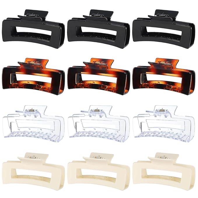 4.1 Inch Large Claw Clips - 12 Pcs Jumbo Square Jaw Clips for Thick Hair, Bulk Hair Accessories for Women and Girls - Transparent