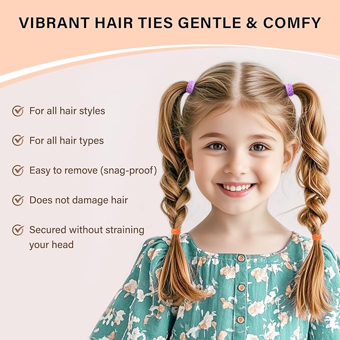 Youxuan Small Elastic Hair Ties, Soft, Stretchy, and Non-Damage Hair Bands, Multi-Color 100 Pcs Strong, Durable Mini Rubber Bands for Toddlers, Girls and Women