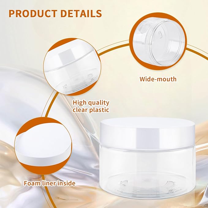 24 Pack 8 Oz Plastic Containers with White Lids, Clear Empty BPA Free and Refillable Cosmetic Jars Travel Containers for Creams, Lotion, Bath Salts, Sugar Scrub, Slime, Lip Scrub, Makeup