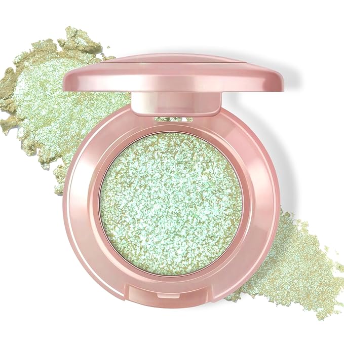 Holographic Light Green Glitter Eyeshadow, Multichrome Shimmer Color Shifting Single Eyeshadow, Chameleon Metallic Iridescent Eye Shadow Palette Bouncy Texture Fairy Highlighter Makeup #5