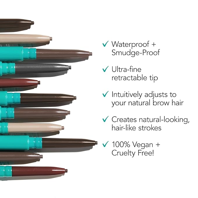 Thrive Causemetics Infinity Waterproof Eyebrow Pencil, Retractable Brow Pencil with Hyaluronic Acid & Shea Butter, Dual Ended Eyebrow Brush Spoolie, Fine Tip, Vegan & Cruelty Free, Serena (Deep Brown)
