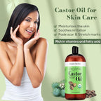 Natural Riches Organic Castor Oil - Cold Pressed, USDA Certified for Dry Skin, Hair Loss, Dandruff, Hair Growth, and Thicker Eyelashes & Eyebrows - 32 fl. oz.