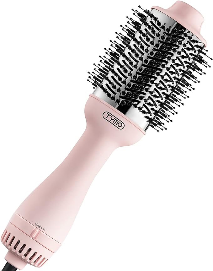 TYMO Pink Volumizer Hair Dryer Brush with Titanium Barrel, 1200W, 3 Speeds, Nylon Bristles, Ionic Technology, Salon Long-lasting Hairstyles, Hot Air Brush for Women, Designed for 120V USA Outlets