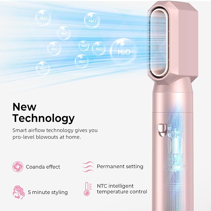 6 in 1 Hair Dryer Brush, Detachable Air Styler, 3 Heat Settings Blow Dryer Brush Frizz-Free Volumizing, Straightening, Curling ALCI Safety Plug for Travel & Home Styling (Pink)