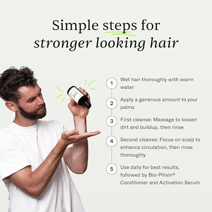 Scandinavian Biolabs Bio-Pilixin® Shampoo For Men | Strengthens Hair, Helps Greasiness, Balances Scalp, Eucalyptus Aroma, Dermatologically Tested, Made in Denmark, 250 mL/ 8.8 Oz