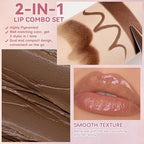 Lip Liner Gloss Lip Combo Set, 2 in 1 Lip Duo Dark Brown Lip Liner Lipstick Glossy Nourishing Pink Gloss Lip Kit, Smooth Quick Fuller Plumping Moisturizing Lip Makeup for Women03#Dusty Mauve