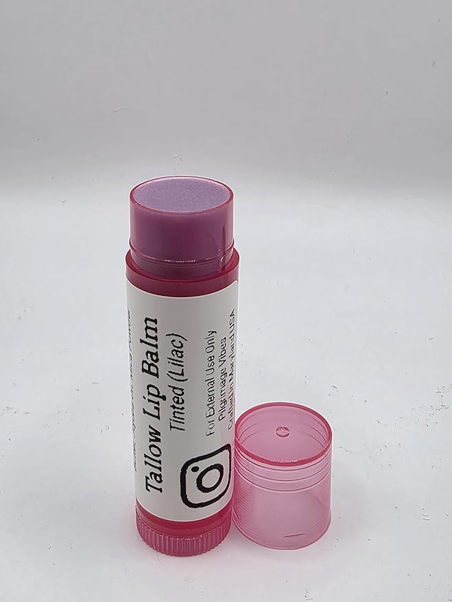 Tallow Lip Balm (3 Pack) (Tinted Lilac) Handmade Grass Fed Beef Tallow Lip Balm with Nourishing Oils